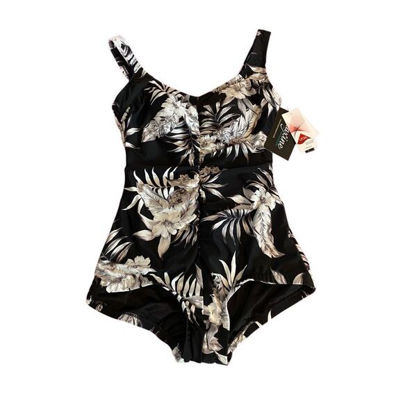 Maxine of Hollywood, NWT, black and white floral one piece swimsuit size 12 - Picture 1 of 5